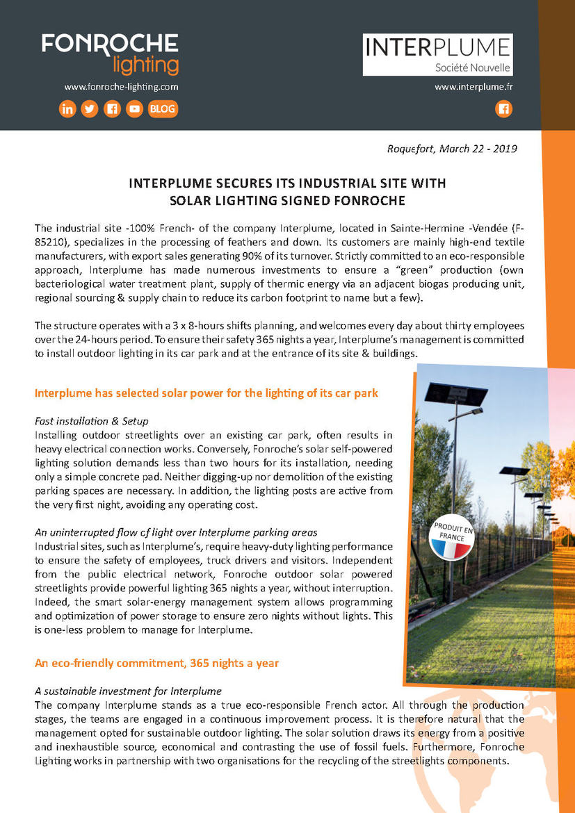 Interplume secures its industrial site with solar lighting signed Fonrochejpg_Page1