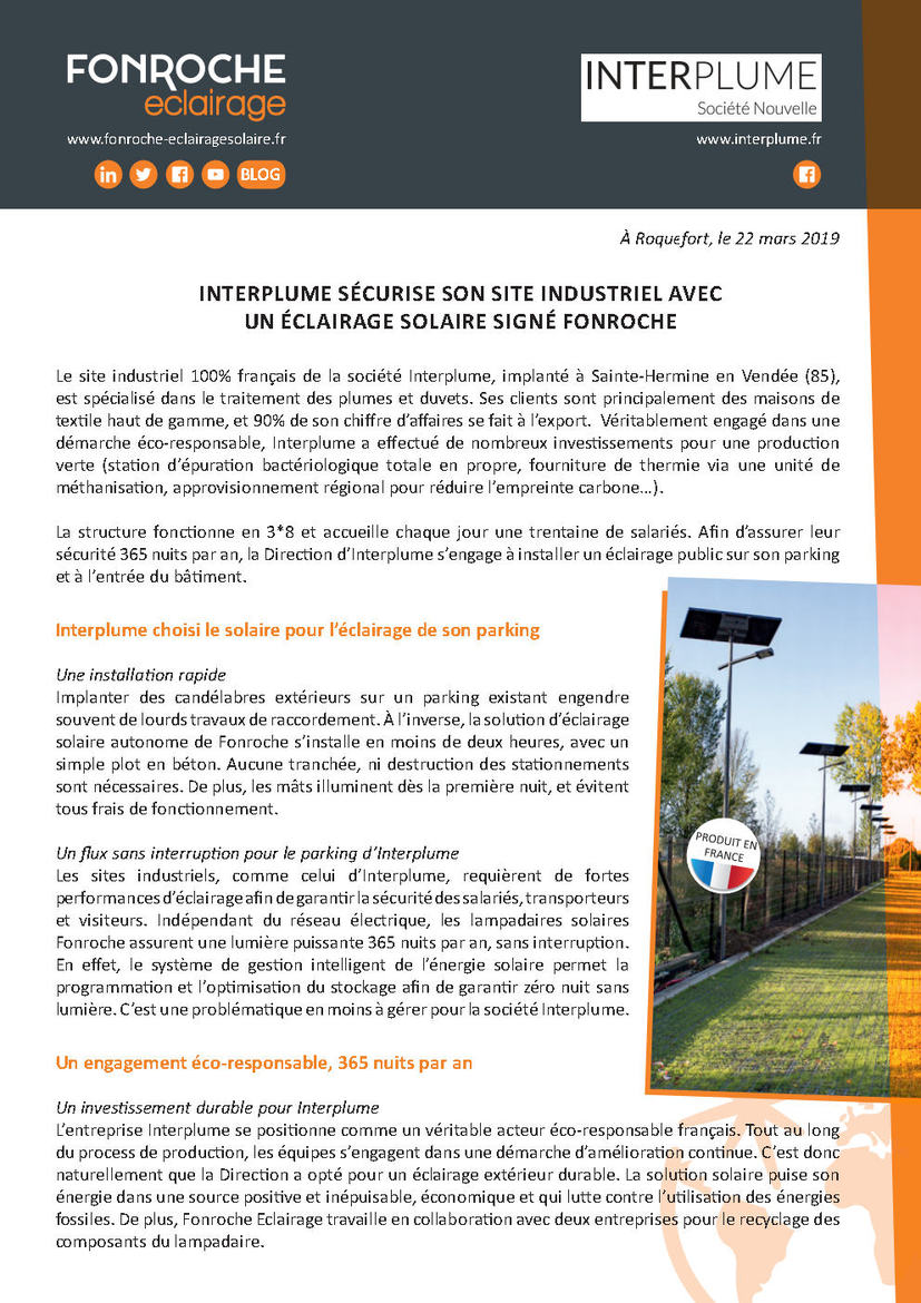 Interplume sécurise son site industriel avec un éclairage solaire signé Fonrochejpg_Page1